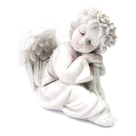 NEW Happy Compost Garden Angel Cherub Figurine Statue with Solar LED Light Halo - Picture 2 of 7